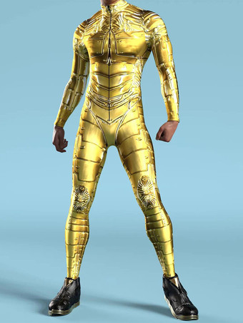 イエローパターニング全身タイツ ハロウィン 子供用 メンズ レディース ジャンプスーツ マシーン ゼンタイ スキニー コスチューム マルチカラープリント ボディスーツ パーティー フェスティバル 衣装 キャットスーツ フロントジッパー