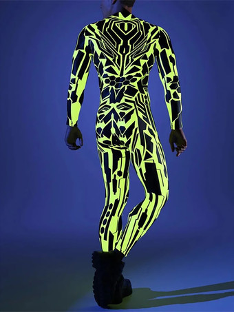 パターニング全身タイツ ハロウィン 子供用 メンズ レディース ジャンプスーツ マシーン ゼンタイ スキニー コスチューム マルチカラープリント ボディスーツ パーティー フェスティバル 衣装 キャットスーツ フロントジッパー