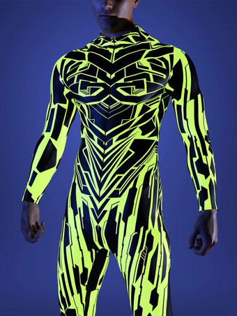 パターニング全身タイツ ハロウィン 子供用 メンズ レディース ジャンプスーツ マシーン ゼンタイ スキニー コスチューム マルチカラープリント ボディスーツ パーティー フェスティバル 衣装 キャットスーツ フロントジッパー