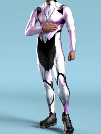 ソフトピンクパターニング全身タイツ ハロウィン クリエイティブメンズアート不規則ライン3Dジャンプスーツサイバーパンクボディスーツハロウィンパーティーコスプレコスチュームパフォーマンスロンパース全身タイツスーツ