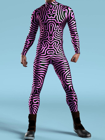 ピンクパターニング全身タイツ ハロウィン クリエイティブメンズアート不規則ライン3Dジャンプスーツサイバーパンクボディスーツハロウィンパーティーコスプレコスチュームパフォーマンスロンパース全身タイツスーツ