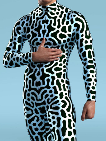 パターニング全身タイツ ハロウィン クリエイティブメンズアート不規則ライン3Dジャンプスーツサイバーパンクボディスーツハロウィンパーティーコスプレコスチュームパフォーマンスロンパース全身タイツスーツ