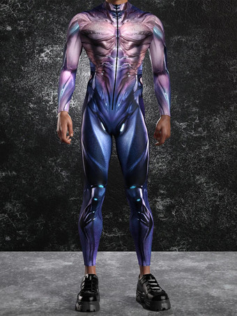 ディープブルーパターニング全身タイツ ハロウィン 大人用ハロウィン カラフル SF ジャンプスーツ サイバーパンク ボディスーツ バーニングマン 全身タイツ ホリデーパーティー モーフスーツ カップル レイブ衣装