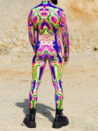 パターニング全身タイツ ハロウィン 大人用ハロウィン カラフル SF ジャンプスーツ サイバーパンク ボディスーツ バーニングマン 全身タイツ ホリデーパーティー モーフスーツ カップル レイブ衣装