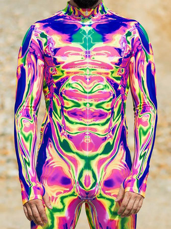 パターニング全身タイツ ハロウィン 大人用ハロウィン カラフル SF ジャンプスーツ サイバーパンク ボディスーツ バーニングマン 全身タイツ ホリデーパーティー モーフスーツ カップル レイブ衣装