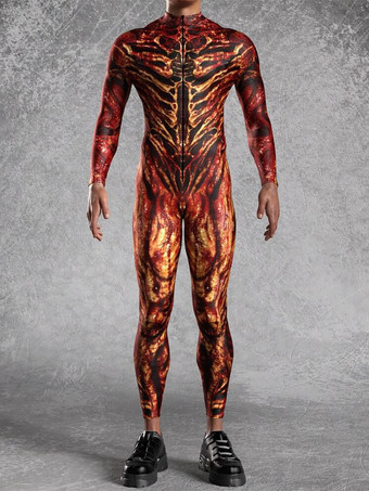 レッド パターニング全身タイツ ハロウィン 大人用ハロウィン カラフル SF ジャンプスーツ サイバーパンク ボディスーツ バーニングマン 全身タイツ ホリデーパーティー モーフスーツ カップル レイブ衣装