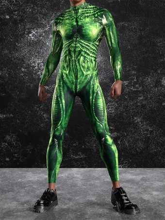 グリーン パターニング全身タイツ ハロウィン 大人用ハロウィン カラフル SF ジャンプスーツ サイバーパンク ボディスーツ バーニングマン 全身タイツ ホリデーパーティー モーフスーツ カップル レイブ衣装