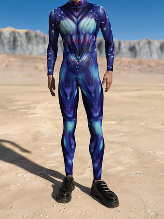 ダークネイビーパターニング全身タイツ ハロウィン 大人用ハロウィン カラフル SF ジャンプスーツ サイバーパンク ボディスーツ バーニングマン 全身タイツ ホリデーパーティー モーフスーツ カップル レイブ衣装