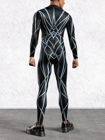 パターニング全身タイツ ハロウィン メンズ 3Dプリント サイバージャンプスーツ パンク モーフスーツ ハロウィン ロボット コスプレ 全身タイツ ホリデーパーティー ボディスーツ レイブ サイクリング キャットスーツ