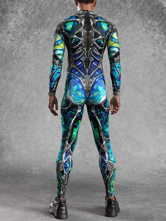 パターニング全身タイツ ハロウィン メンズ 3Dプリント サイバージャンプスーツ パンク モーフスーツ ハロウィン ロボット コスプレ 全身タイツ ホリデーパーティー ボディスーツ レイブ サイクリング キャットスーツ