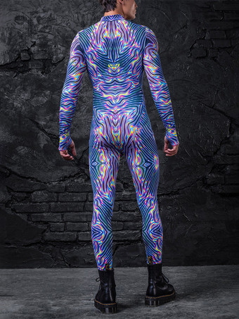 パターニング全身タイツ ハロウィン メンズ 3Dプリント サイバージャンプスーツ パンク モーフスーツ ハロウィン ロボット コスプレ 全身タイツ ホリデーパーティー ボディスーツ レイブ サイクリング キャットスーツ