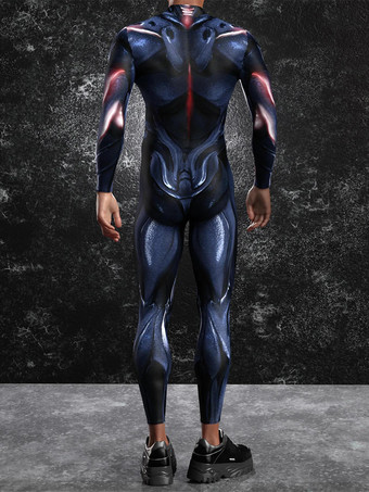 ダークネイビーパターニング全身タイツ ハロウィン メンズ 3Dプリント サイバージャンプスーツ パンク モーフスーツ ハロウィン ロボット コスプレ 全身タイツ ホリデーパーティー ボディスーツ レイブ サイクリング キャットスーツ