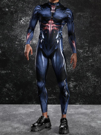 パターニング全身タイツ ハロウィン メンズ 3Dプリント サイバージャンプスーツ パンク モーフスーツ ハロウィン ロボット コスプレ 全身タイツ ホリデーパーティー ボディスーツ レイブ サイクリング キャットスーツ