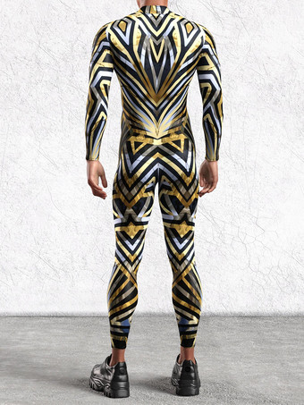 パターニング全身タイツ ハロウィン メンズ 3Dプリント サイバージャンプスーツ パンク モーフスーツ ハロウィン ロボット コスプレ 全身タイツ ホリデーパーティー ボディスーツ レイブ サイクリング キャットスーツ