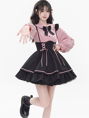 ピンク地雷系 レースアップ セットアップ 2点セット かわいい スカート 量産型 病みかわいい レディース 参戦服 レース フリル ミニスカート ハイウエス