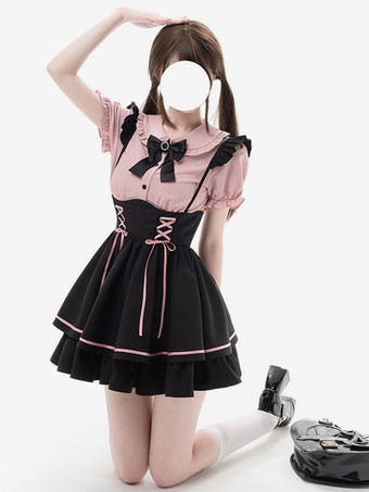 地雷系 レースアップ セットアップ 2点セット かわいい スカート 量産型 病みかわいい レディース 参戦服 レース フリル ミニスカート ハイウエス