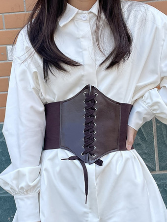 ブラウン ヴィンテージコルセット ヴィンテージレディース服 PUレザー