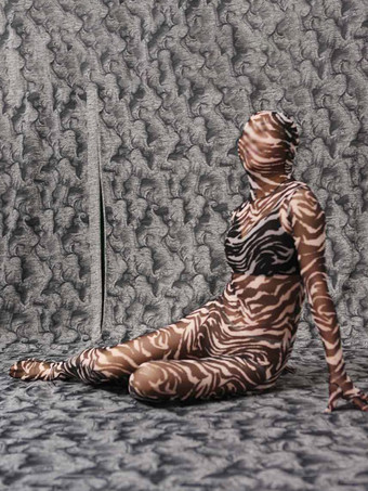 ゼブラ ヒョウ柄 迷彩柄 メッシュ キャットスーツ セパレートフィンガー ボディストッキング フード付き ボディスーツ タイト 透明 レオタード 結合 ランジェリー