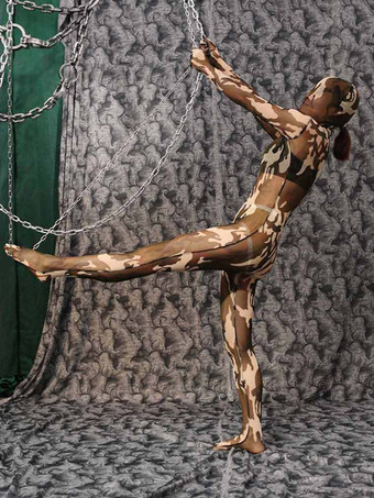 ゼブラ ヒョウ柄 迷彩柄 メッシュ キャットスーツ セパレートフィンガー ボディストッキング フード付き ボディスーツ タイト 透明 レオタード 結合 ランジェリー