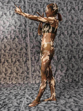 ゼブラ ヒョウ柄 迷彩柄 メッシュ キャットスーツ セパレートフィンガー ボディストッキング フード付き ボディスーツ タイト 透明 レオタード 結合 ランジェリー