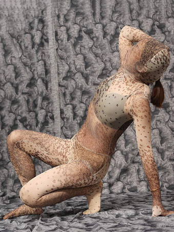 ライトブラウンゼブラ ヒョウ柄 迷彩柄 メッシュ キャットスーツ セパレートフィンガー ボディストッキング フード付き ボディスーツ タイト 透明 レオタード 結合 ランジェリー