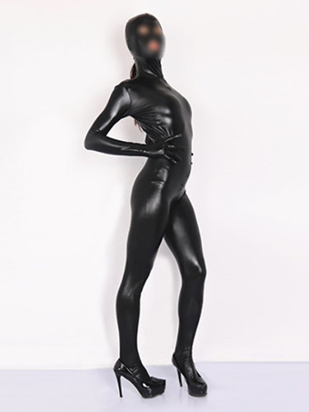 ブラック ユニセックス フェイクラテックス メタリック ボディスーツ 大人用 全身タイツ 肌にぴったりフィット ボディスーツ 全身タイツ コスチューム 全身 つま先閉じ 極薄 パンスト ボディストッキング 下着