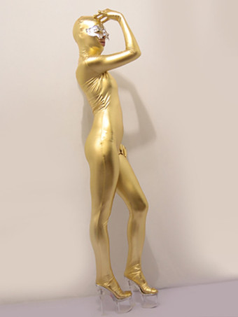 ゴールド ユニセックス フェイクラテックス メタリック ボディスーツ 大人用 全身タイツ 肌にぴったりフィット ボディスーツ 全身タイツ コスチューム 全身 つま先閉じ 極薄 パンスト ボディストッキング 下着