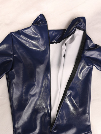 レディース セクシー フェイクレザー メタリック ウェットルック キャットスーツ ジッパー クロッチ ボディスーツ ジャンプスーツ オープンフィンガー グローブ付き