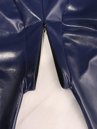 レディース セクシー フェイクレザー メタリック ウェットルック キャットスーツ ジッパー クロッチ ボディスーツ ジャンプスーツ オープンフィンガー グローブ付き