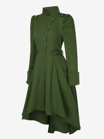 レディース ゴシック ジャケット ヴィンテージ、スチームパンク テールコート レディース ロング トレンチコート ダブルブレスト クラシック ラペル オーバーコート 秋アウター ベルト付き