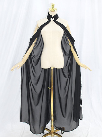 ブラック レディース マント ケープ スチームパンク フェザーカラー 魔女ケープ 無地 ウェディング シフォンケープ ブライダルベール マント ホルター ロングケープ