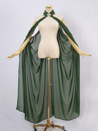 グリーン レディース マント ケープ スチームパンク フェザーカラー 魔女ケープ 無地 ウェディング シフォンケープ ブライダルベール マント ホルター ロングケープ