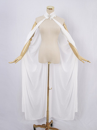 ホワイト レディース マント ケープ スチームパンク フェザーカラー 魔女ケープ 無地 ウェディング シフォンケープ ブライダルベール マント ホルター ロングケープ