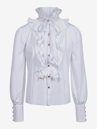 ホワイト メンズ フリルシャツ ルネッサンスシャツ トップス スチームパンク ゴシック コスチューム カジュアル ボタンダウン 長袖シャツ