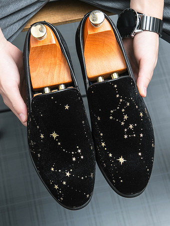 メンズ スリッポン ローファー クラシック ブラック ペニーシューズ スタイル カジュアルシューズ スター刺繍 高品質スエード ポインテッドシューズ