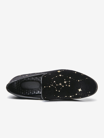 メンズ スリッポン ローファー クラシック ブラック ペニーシューズ スタイル カジュアルシューズ スター刺繍 高品質スエード ポインテッドシューズ