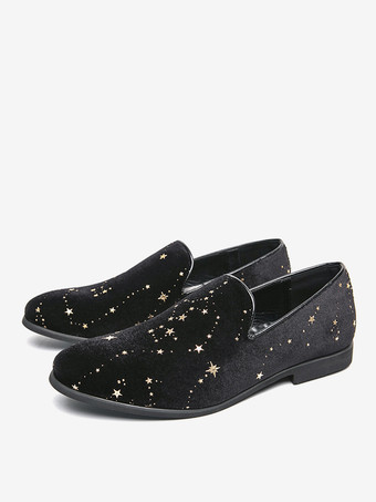 メンズ スリッポン ローファー クラシック ブラック ペニーシューズ スタイル カジュアルシューズ スター刺繍 高品質スエード ポインテッドシューズ