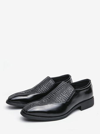 メンズ スリッポン ローファー クラシックレザープリント チャンキーローヒール ドレスペニーシューズ レトロ ポインテッドトゥ 快適 軽量 滑り止め ロートップ