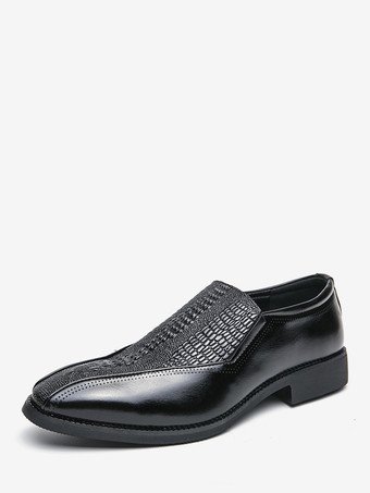 ブラック メンズ スリッポン ローファー クラシックレザープリント チャンキーローヒール ドレスペニーシューズ レトロ ポインテッドトゥ 快適 軽量 滑り止め ロートップ