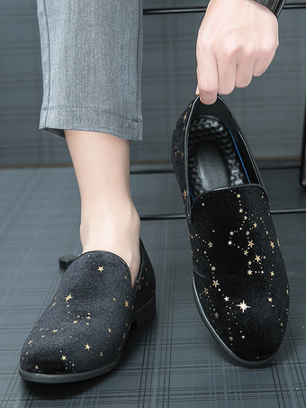メンズ スリッポン ローファー クラシック ブラック ペニーシューズ スタイル カジュアルシューズ スター刺繍 高品質スエード ポインテッドシューズ