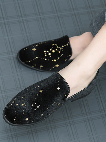 メンズ スリッポン ローファー クラシック ブラック ペニーシューズ スタイル カジュアルシューズ スター刺繍 高品質スエード ポインテッドシューズ
