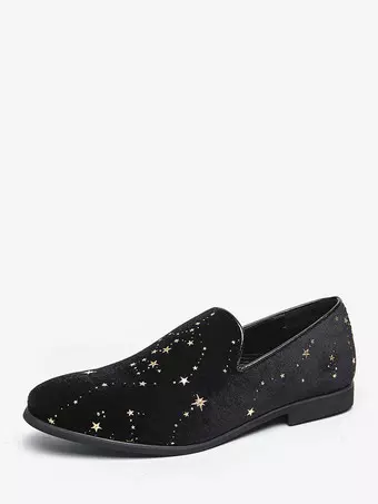 Walk London Loafers Mens 8 Black Suede Silver Star Print Slip On Dress Shoes Men main image 3