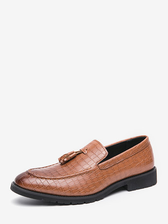 ブラウンメンズ タッセルローファー レザー ストーン柄 スリッポン ペニーシューズ ファッション ポインテッドトゥ 快適 ローカット ノンスリップ ドレスシューズ 結婚式 パーティー フォーマル