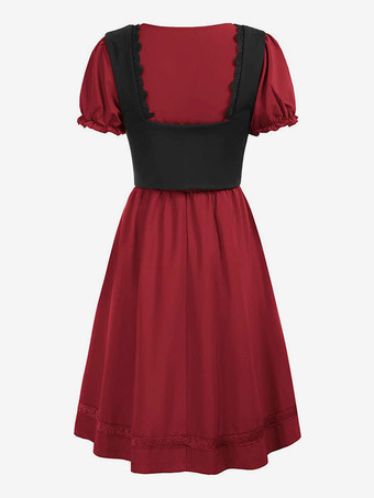 レディース ヴィンテージドレス ルネッサンス スクエアネックドレス 半袖 Vバック Aラインドレス ルーシュ 気質 イブニングドレス