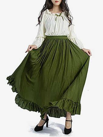 グリーン ルネッサンス中世アイルランド服フレアスリーブドレスフード付き女性服レトロゴシック女王のドレス