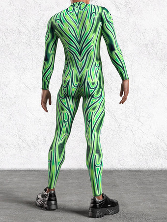 パターニング全身タイツ ハロウィン 大人用男性用ジッパーキャットスーツマシン3Dプリントジャンプスーツゲームパーティー全身タイツスーツ男性コスプレボディスーツレイブフェスティバルロボットコスチューム