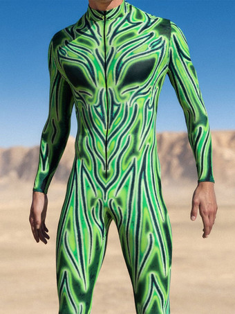 パターニング全身タイツ ハロウィン 大人用男性用ジッパーキャットスーツマシン3Dプリントジャンプスーツゲームパーティー全身タイツスーツ男性コスプレボディスーツレイブフェスティバルロボットコスチューム