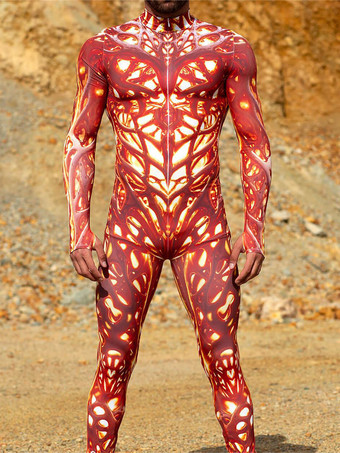 ブリックレッドパターニング全身タイツ ハロウィン 3Dプリント ジャンプスーツ ロボット ボディスーツ コスプレ衣装 スケルトン キャットスーツ 男性用 全身タイツ パーティー服 伸縮性 カーニバル ロンパース