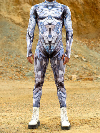 グレイパターニング全身タイツ ハロウィン 3Dプリント ジャンプスーツ ロボット ボディスーツ コスプレ衣装 スケルトン キャットスーツ 男性用 全身タイツ パーティー服 伸縮性 カーニバル ロンパース