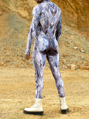 パターニング全身タイツ ハロウィン 3Dプリント ジャンプスーツ ロボット ボディスーツ コスプレ衣装 スケルトン キャットスーツ 男性用 全身タイツ パーティー服 伸縮性 カーニバル ロンパース